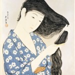 painting of a woman in a kimono brushing her hair